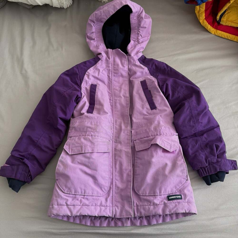 Lands' End Squall Kid S Ski Jacket Hooded Zip Waterproof Windproof Purple Raglan